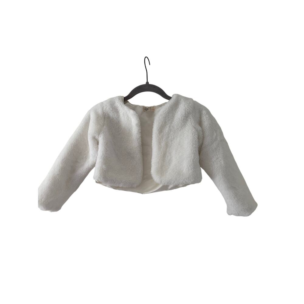 Girls White Faux Fur Bolero Shrug Jacket Formal Wedding Party Size 6 116cm Coat - Picture 2 of 10